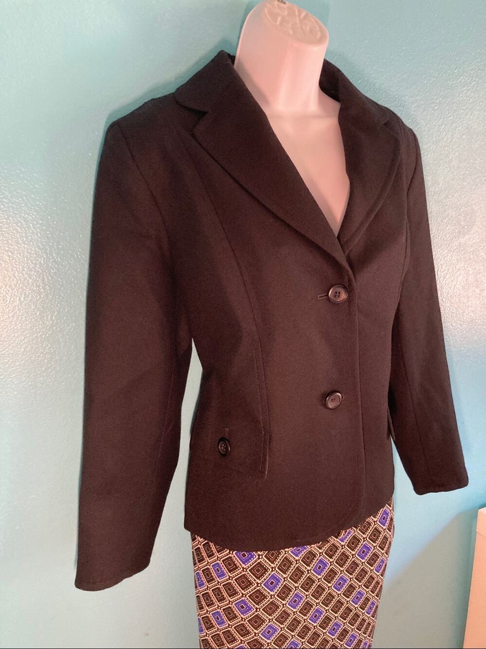 Vintage Pendleton 100% Pure Virgin Wool Size 8 Black Tailored Blazer Jacket